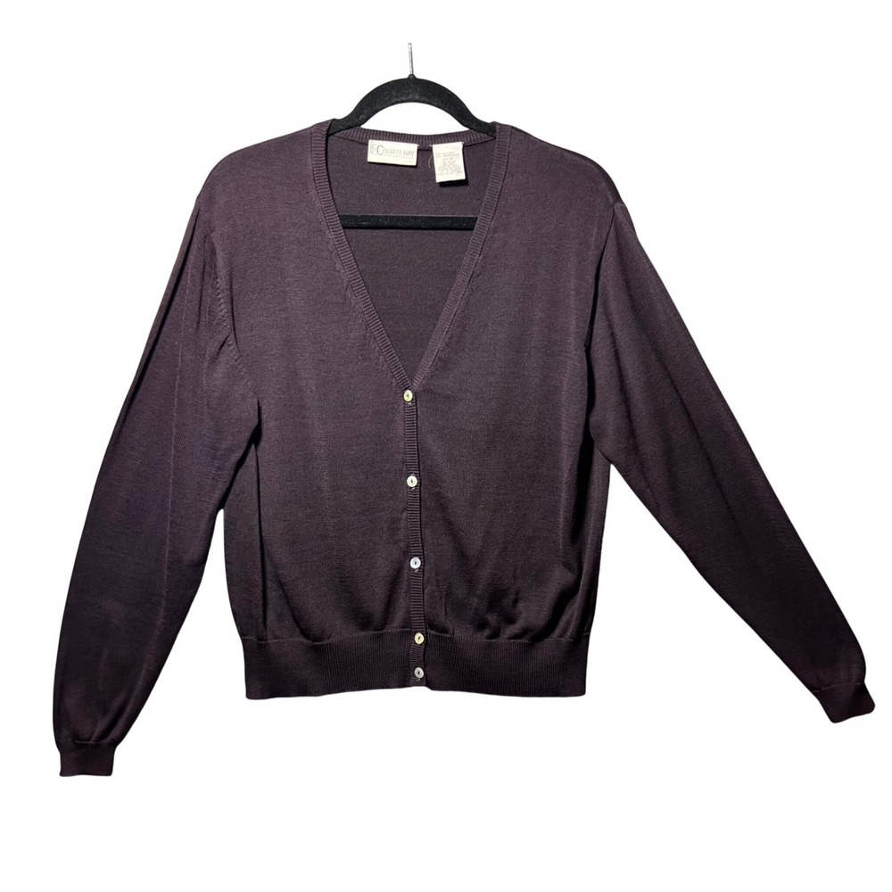 Vintage Courtenay Silk Cotton Blend V-Neck Cardigan Sweater Plum Purple‎ Medium